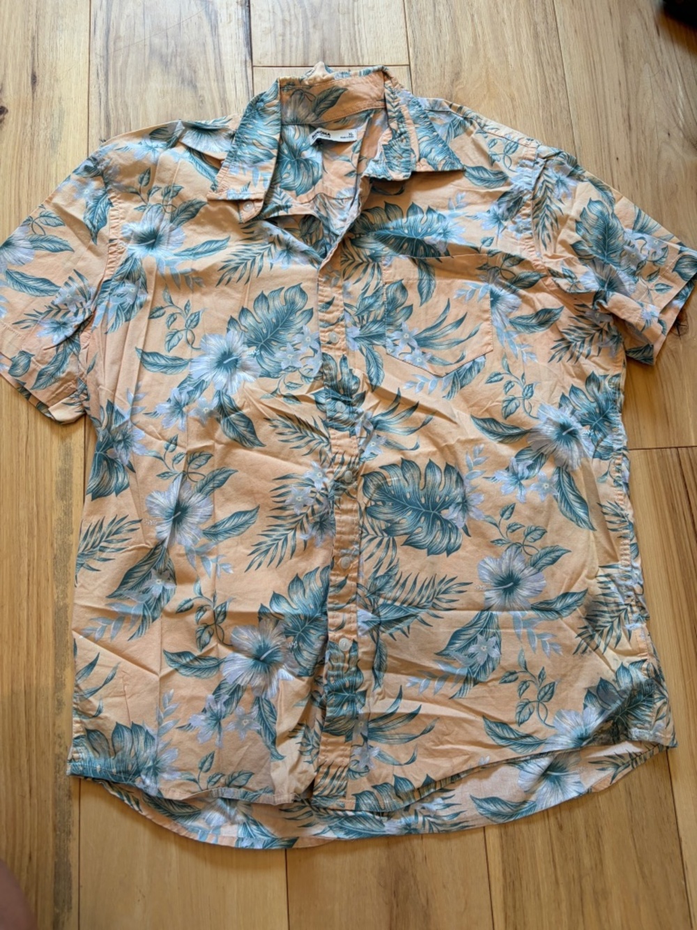 Sonoma Tropical Hawaiian Floral Short Sleeve Button Up Shirt Peach XL